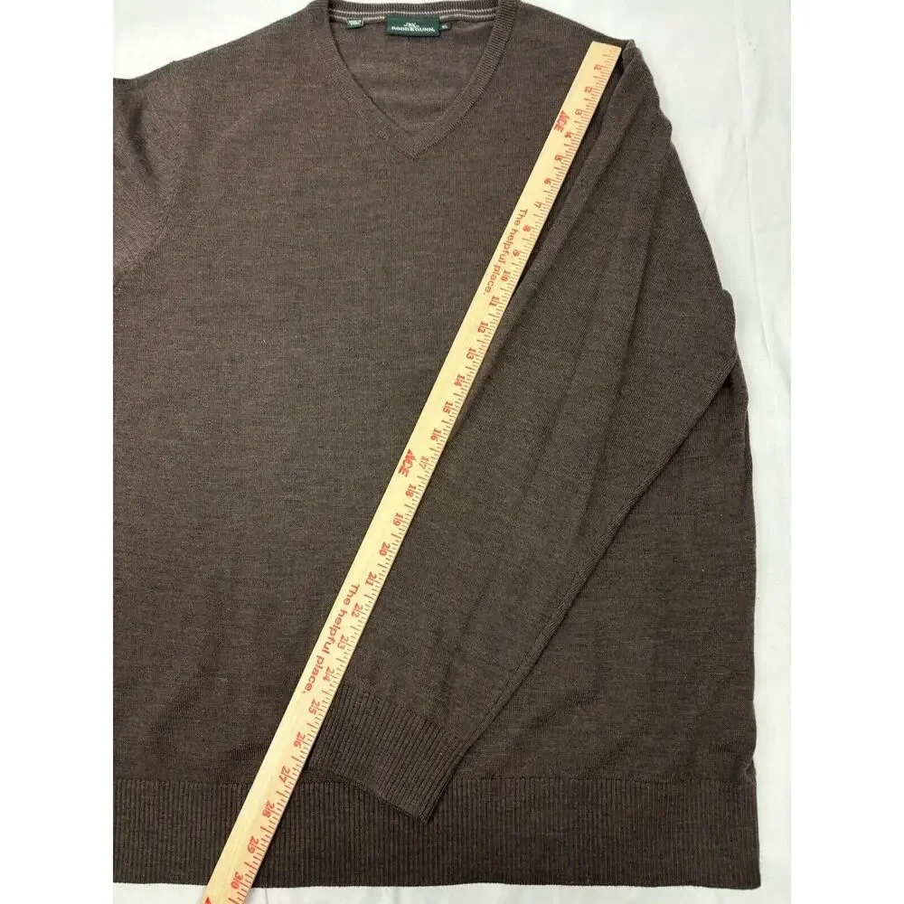 Rodd & Gunn Extra Fine Merino Wool Solid V-Neck Sweater Brown Men's XL